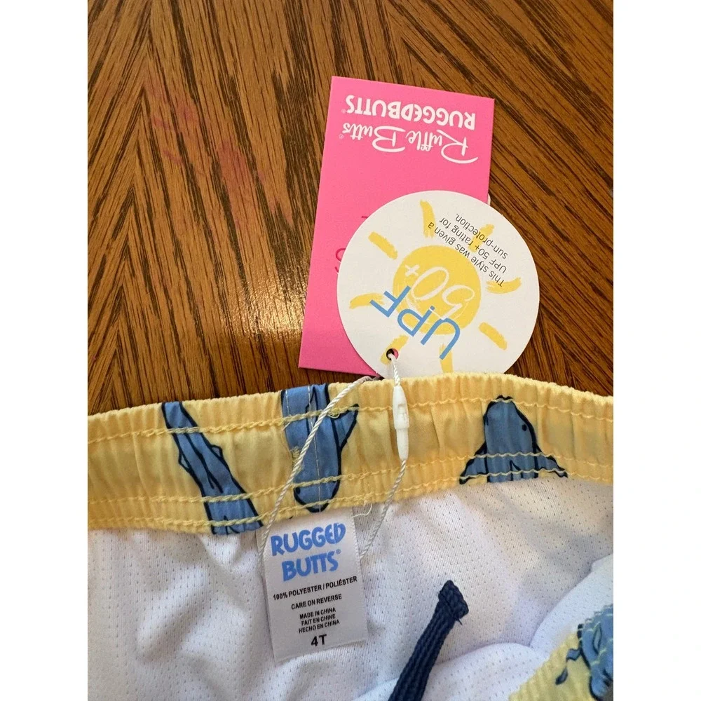 RuggedButts Boys Yellow Shark Jawsome Swim Trunks‎ UPF 50+